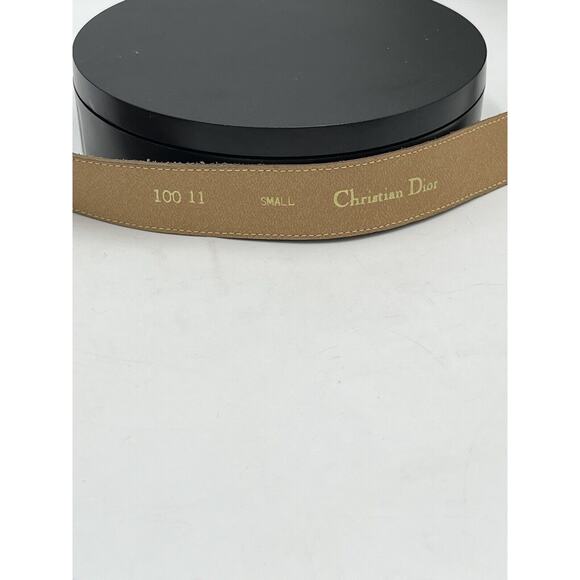 Christian Dior Tan Leather Belt Gold Tone Enamel Logo Buckle Sz Sm 30” - Picture 11 of 16
